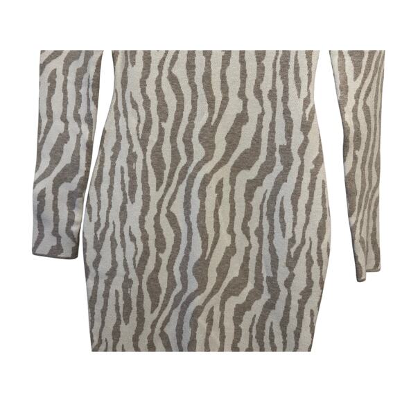 Express BODYCON taupe & ivory zebra print sweater dress NWOT - Picture 2 of 8